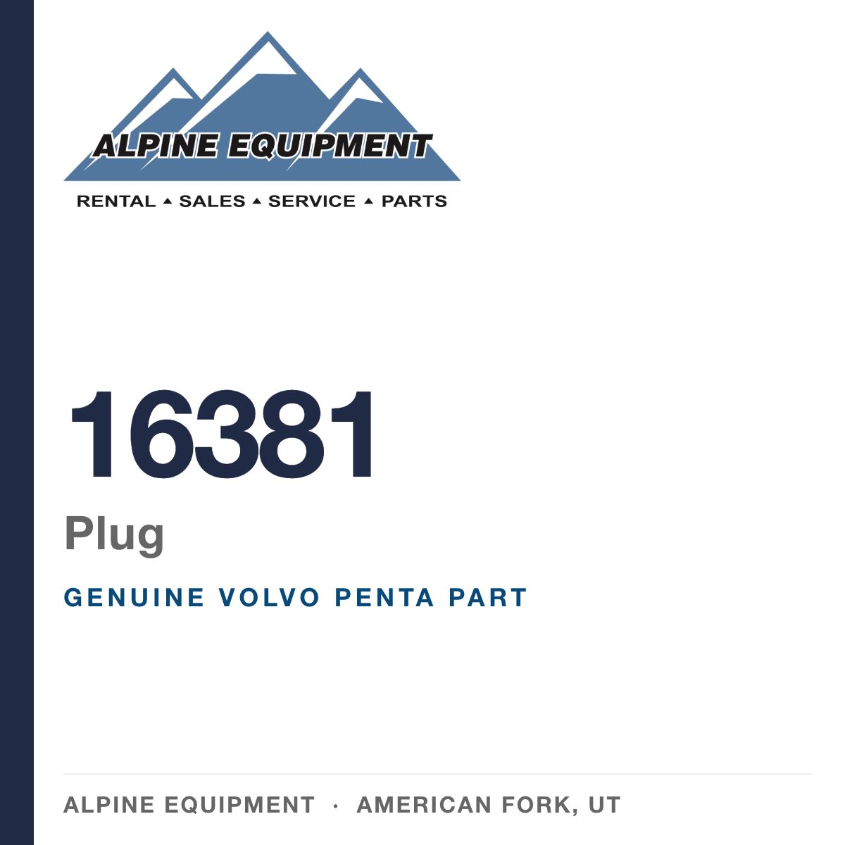 Volvo Penta 16381 Plug — genuine part from Alpine Equipment, American Fork UT