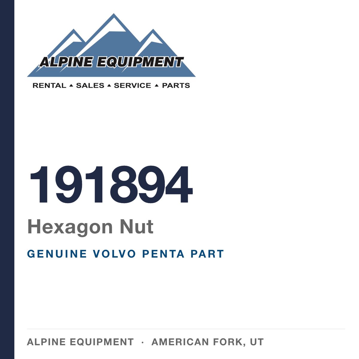 Volvo Penta 191894 Hexagon Nut — genuine part from Alpine Equipment, American Fork UT