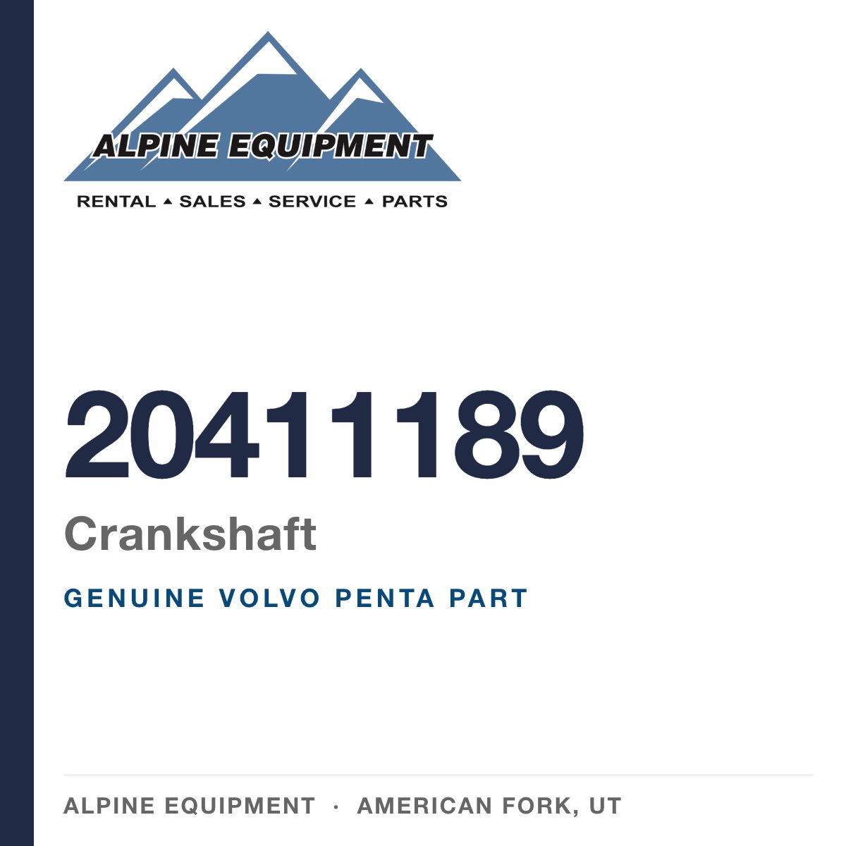 Volvo Penta 20411189 Crankshaft — genuine part from Alpine Equipment, American Fork UT
