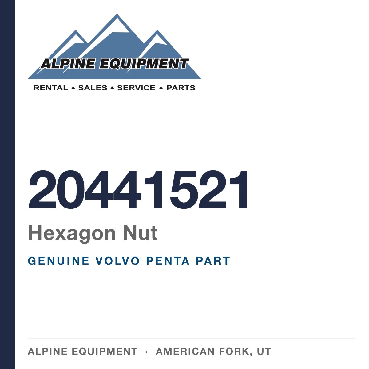 Volvo Penta 20441521 Hexagon Nut — genuine part from Alpine Equipment, American Fork UT