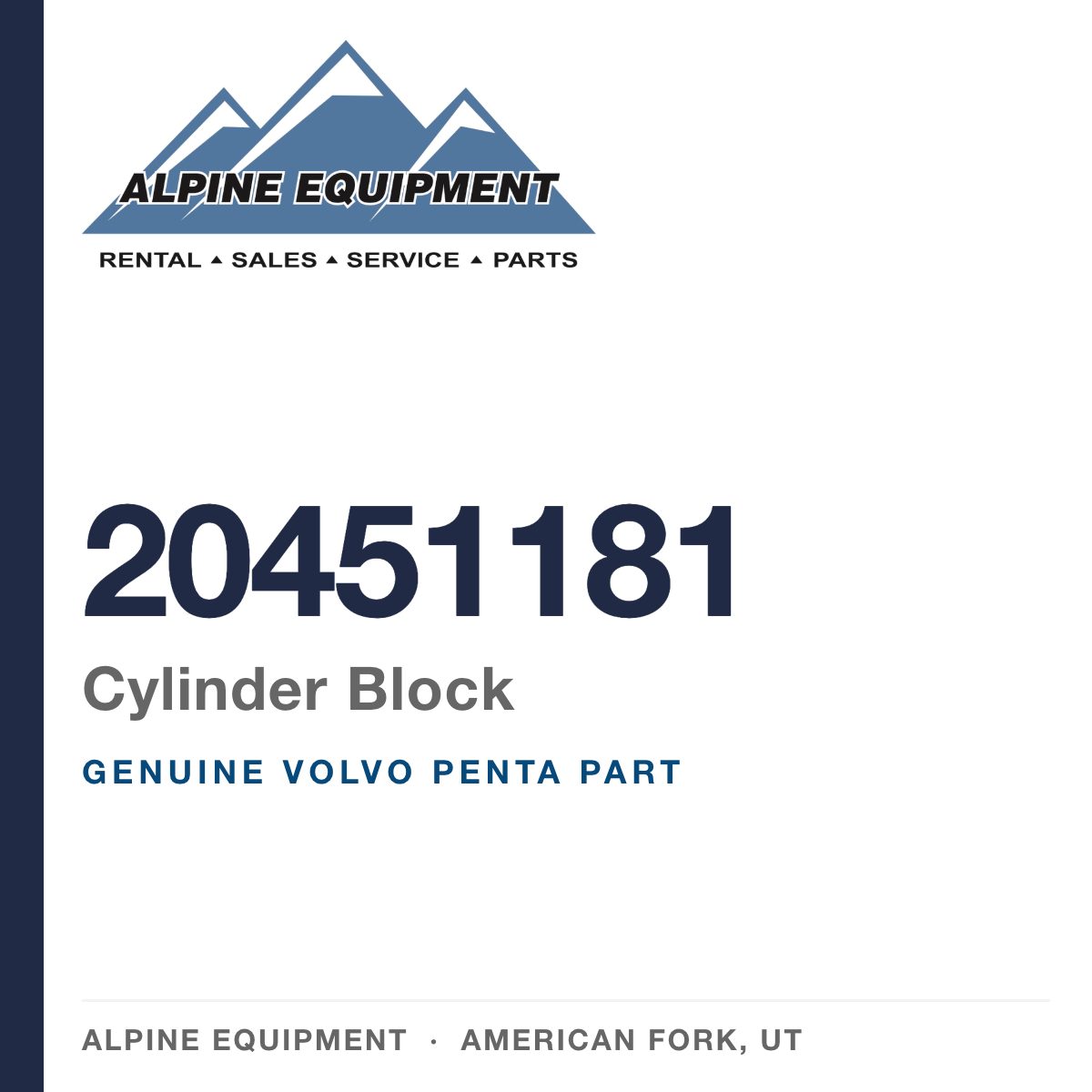 Volvo Penta 20451181 Cylinder Block — genuine part from Alpine Equipment, American Fork UT