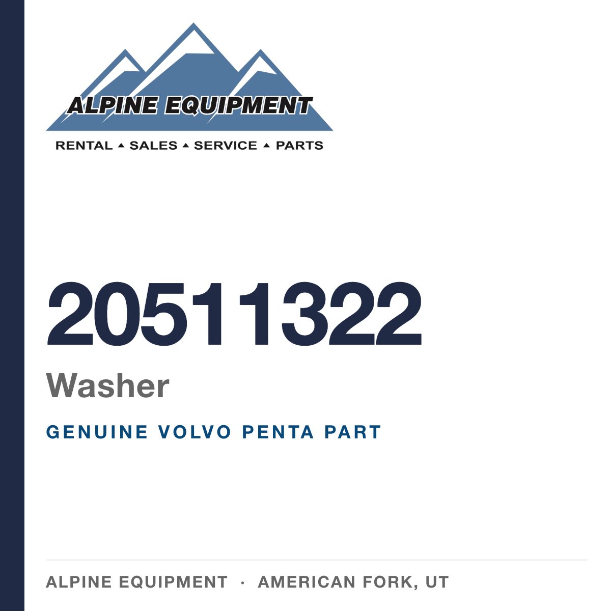 Volvo Penta 20511322 Washer — genuine part from Alpine Equipment, American Fork UT