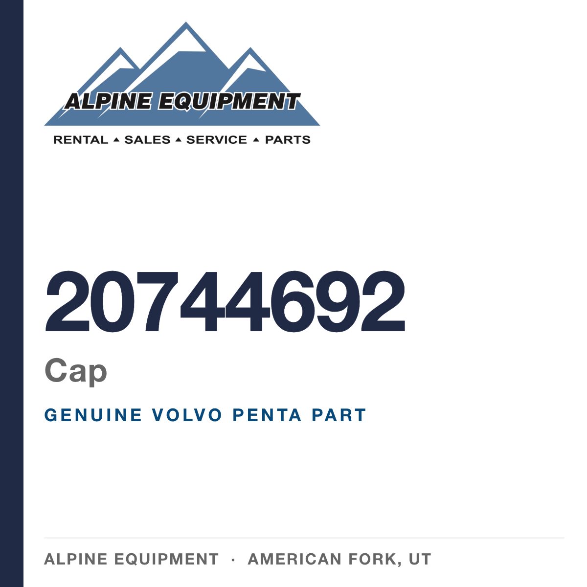 Volvo Penta 20744692 Cap — genuine part from Alpine Equipment, American Fork UT