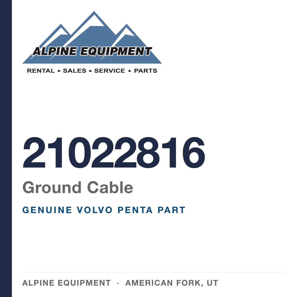 Volvo Penta 21022816 Ground Cable — genuine part from Alpine Equipment, American Fork UT