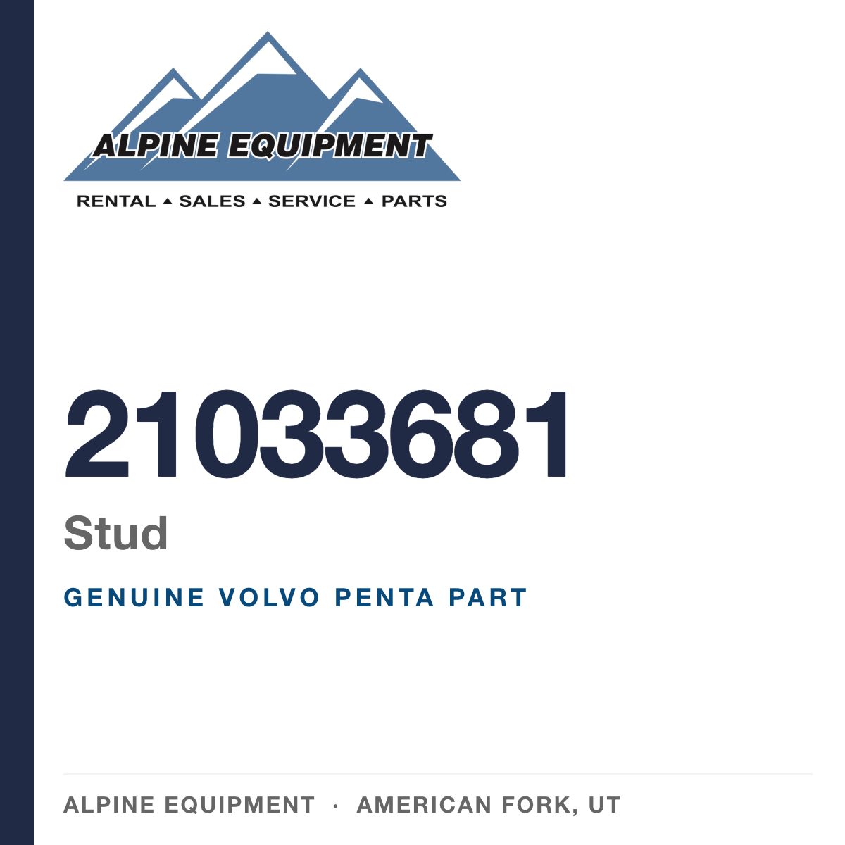 Volvo Penta 21033681 Stud — genuine part from Alpine Equipment, American Fork UT