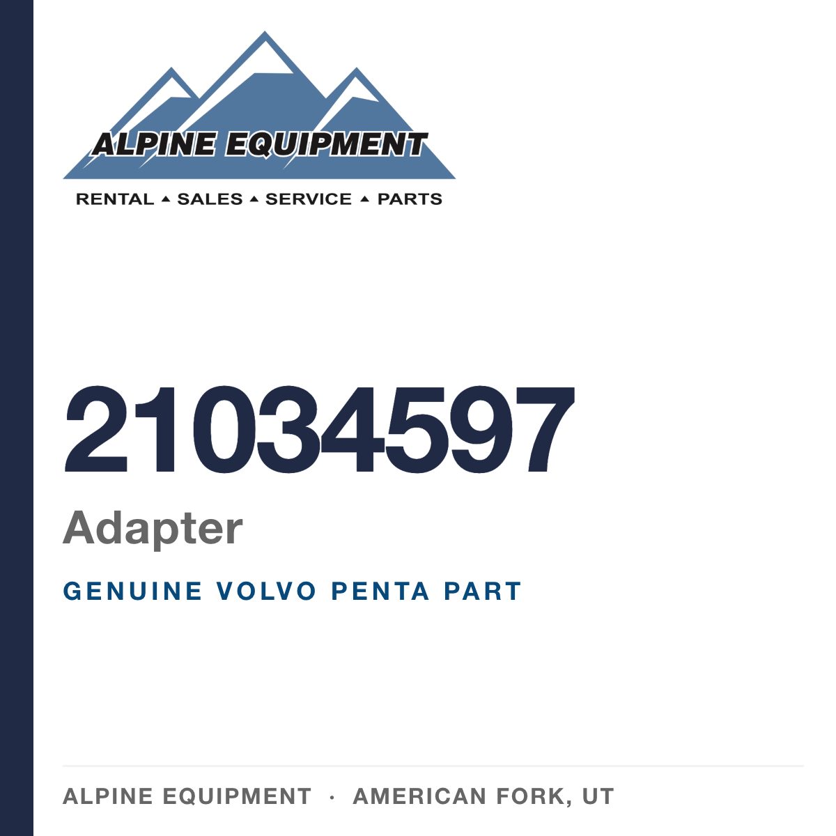 Volvo Penta 21034597 Adapter — genuine part from Alpine Equipment, American Fork UT