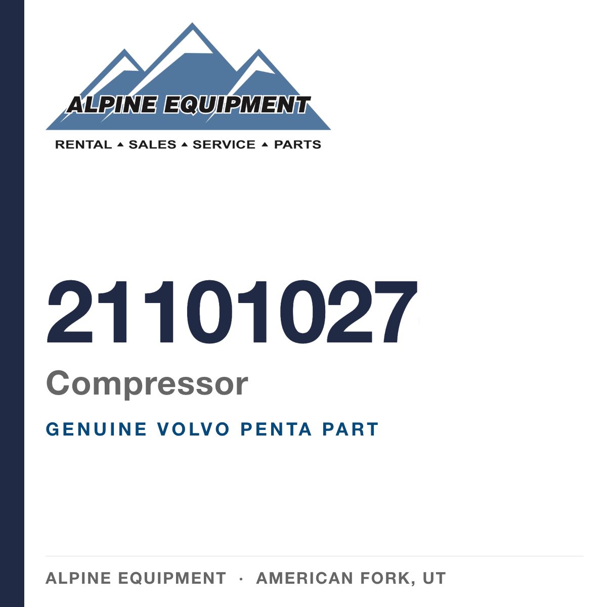 Volvo Penta 21101027 Compressor — genuine part from Alpine Equipment, American Fork UT