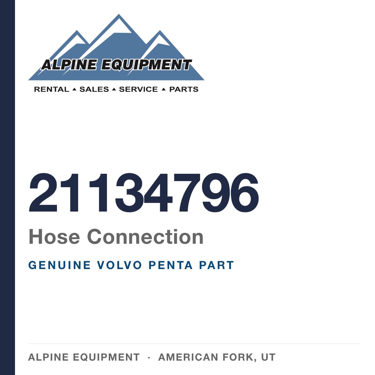 Volvo Penta 21134796 Hose Connection — genuine part from Alpine Equipment, American Fork UT