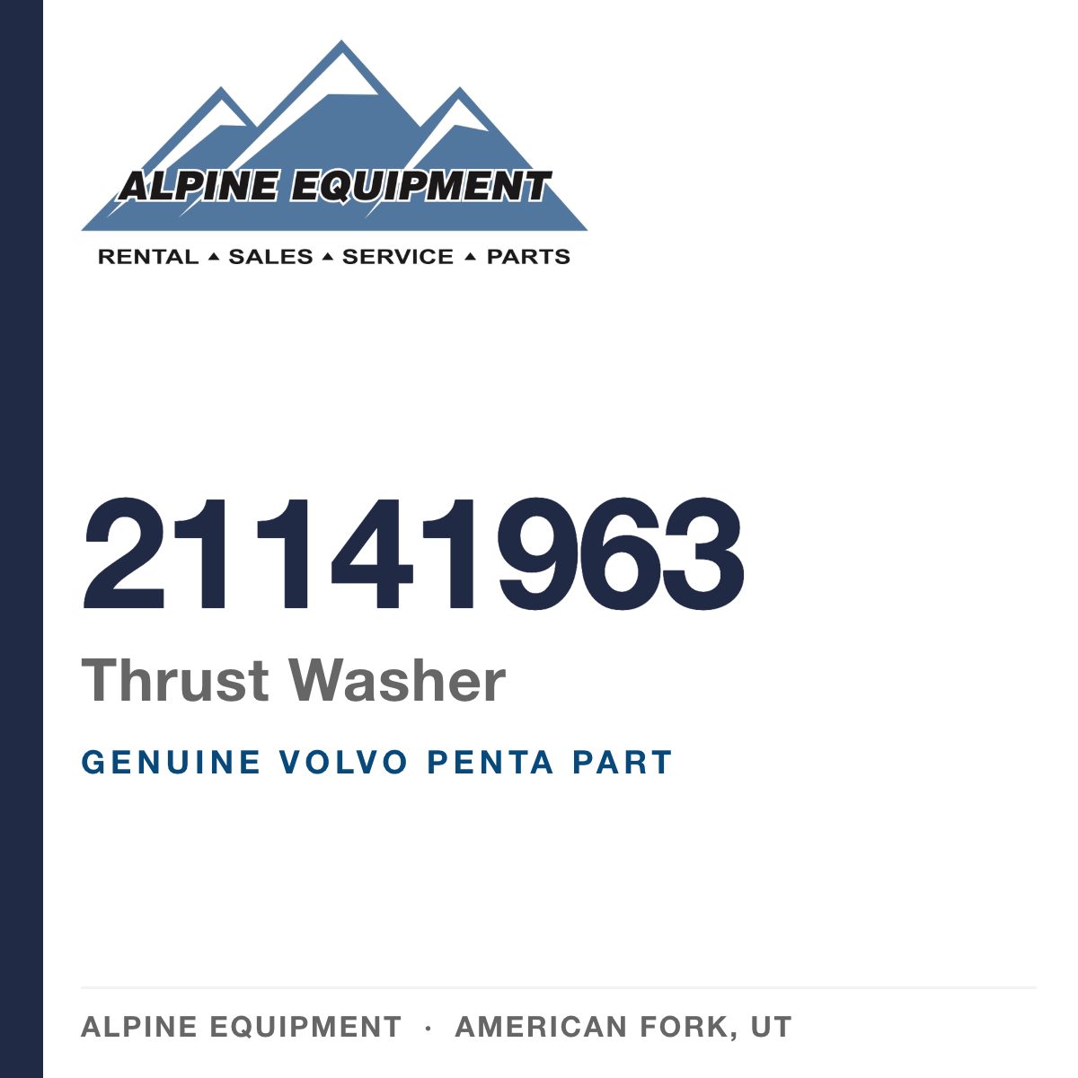 Volvo Penta 21141963 Thrust Washer — genuine part from Alpine Equipment, American Fork UT