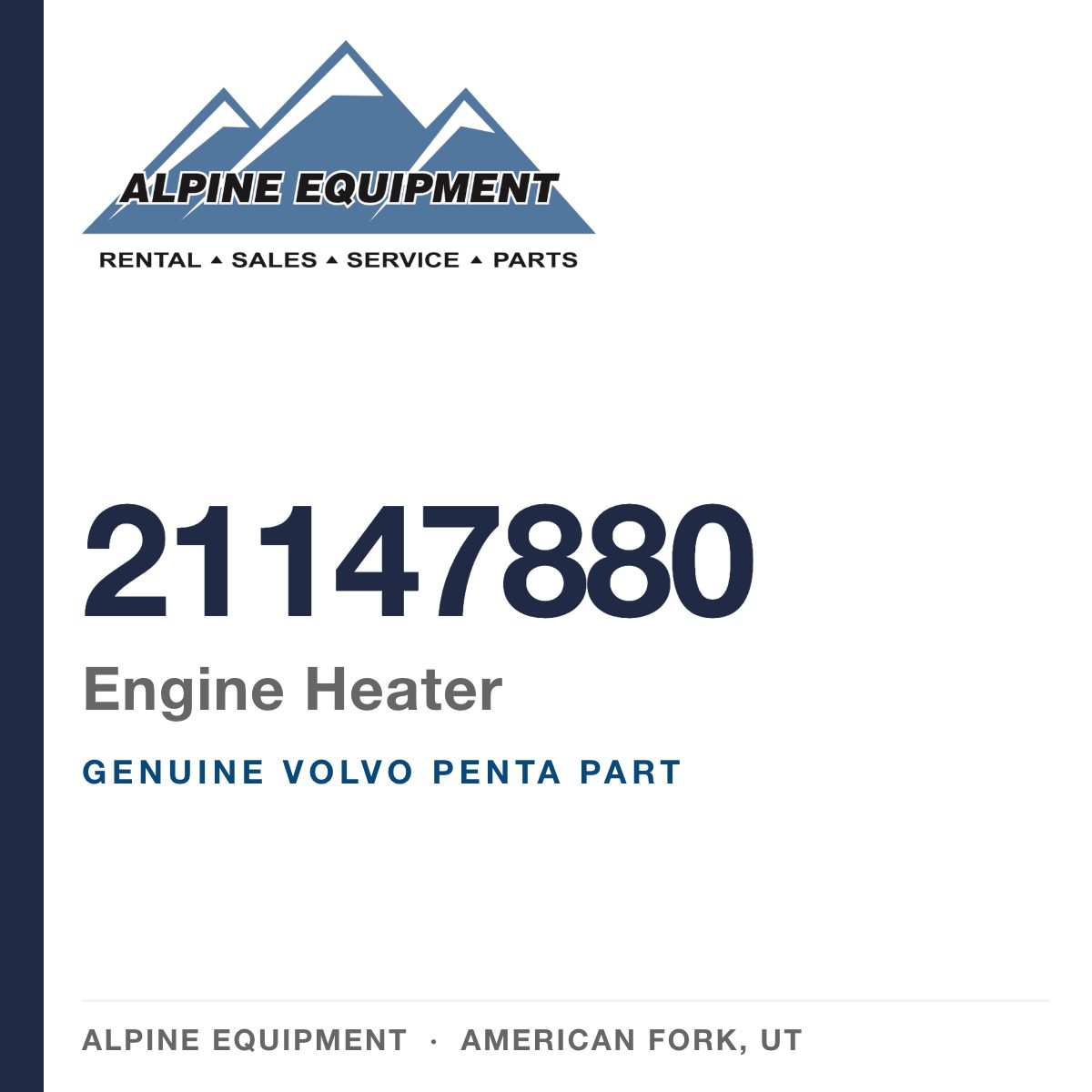 Volvo Penta 21147880 Engine Heater — genuine part from Alpine Equipment, American Fork UT