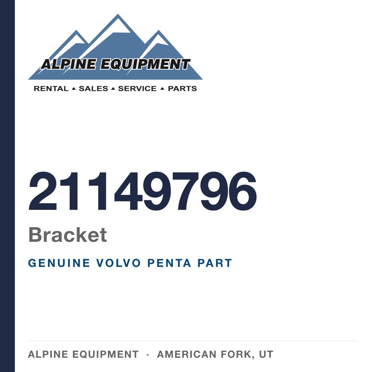 Volvo Penta 21149796 Bracket — genuine part from Alpine Equipment, American Fork UT