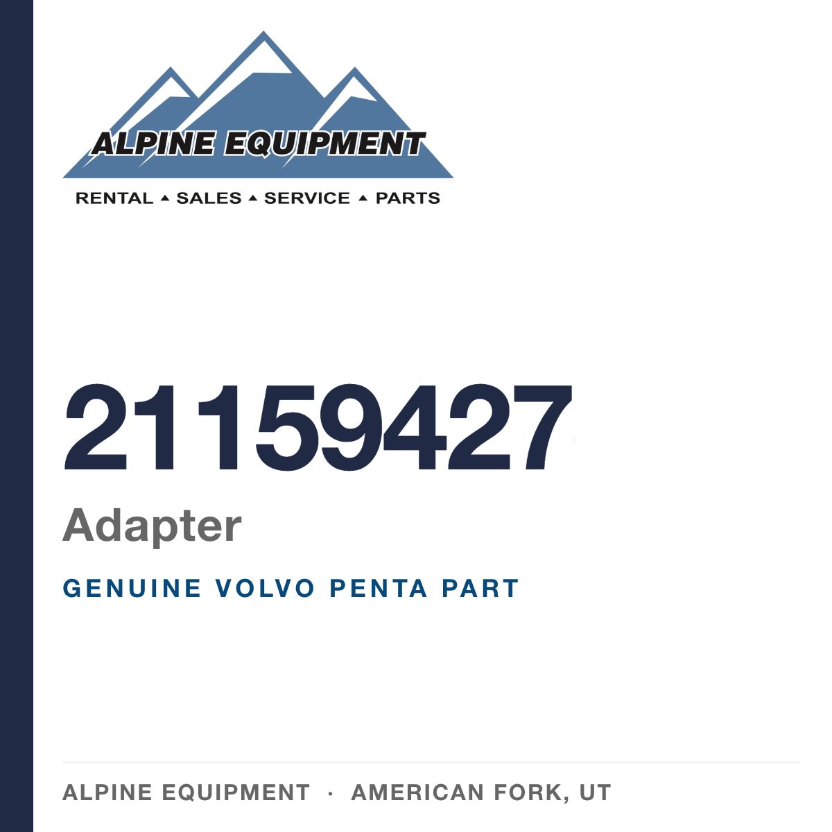 Volvo Penta 21159427 Adapter — genuine part from Alpine Equipment, American Fork UT