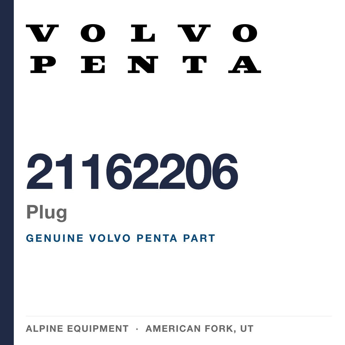 Volvo Penta 21162206 Plug — genuine part from Alpine Equipment, American Fork UT