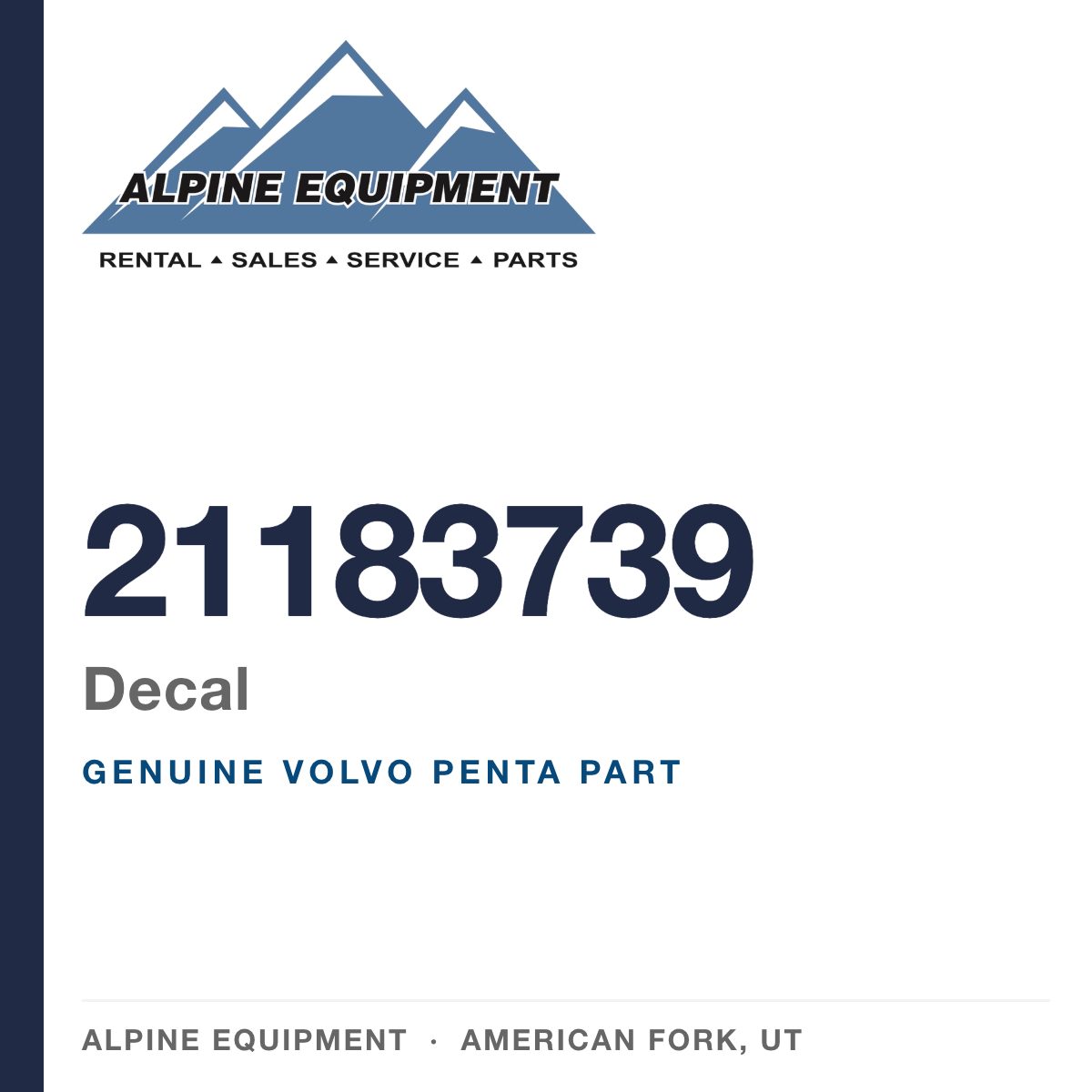 Volvo Penta 21183739 Decal — genuine part from Alpine Equipment, American Fork UT