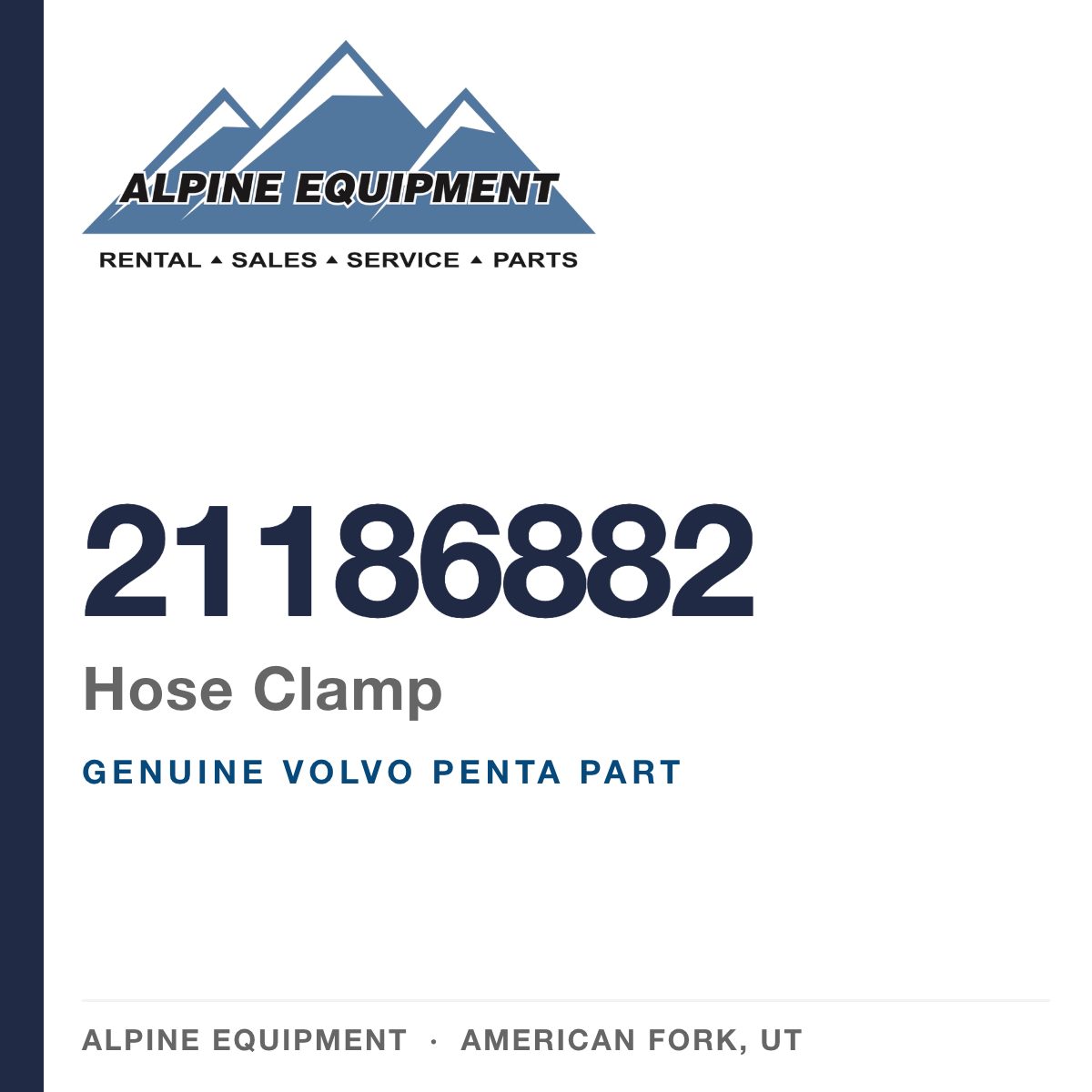 Volvo Penta 21186882 Hose Clamp — genuine part from Alpine Equipment, American Fork UT