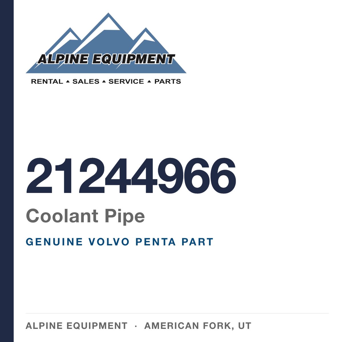 Volvo Penta 21244966 Coolant Pipe — genuine part from Alpine Equipment, American Fork UT