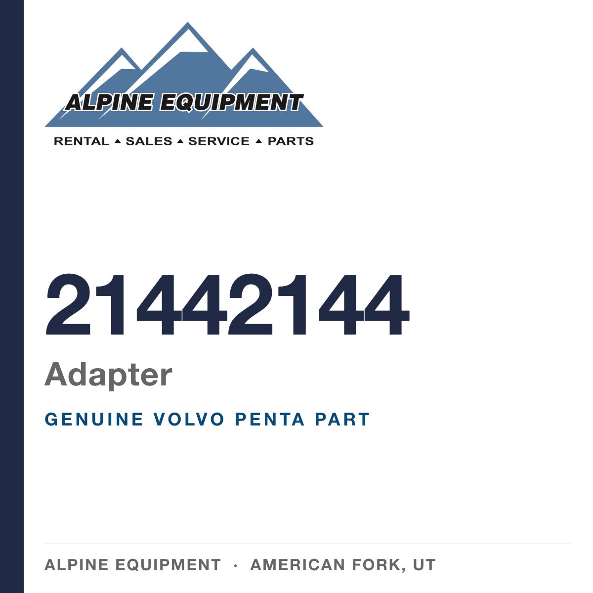 Volvo Penta 21442144 Adapter — genuine part from Alpine Equipment, American Fork UT
