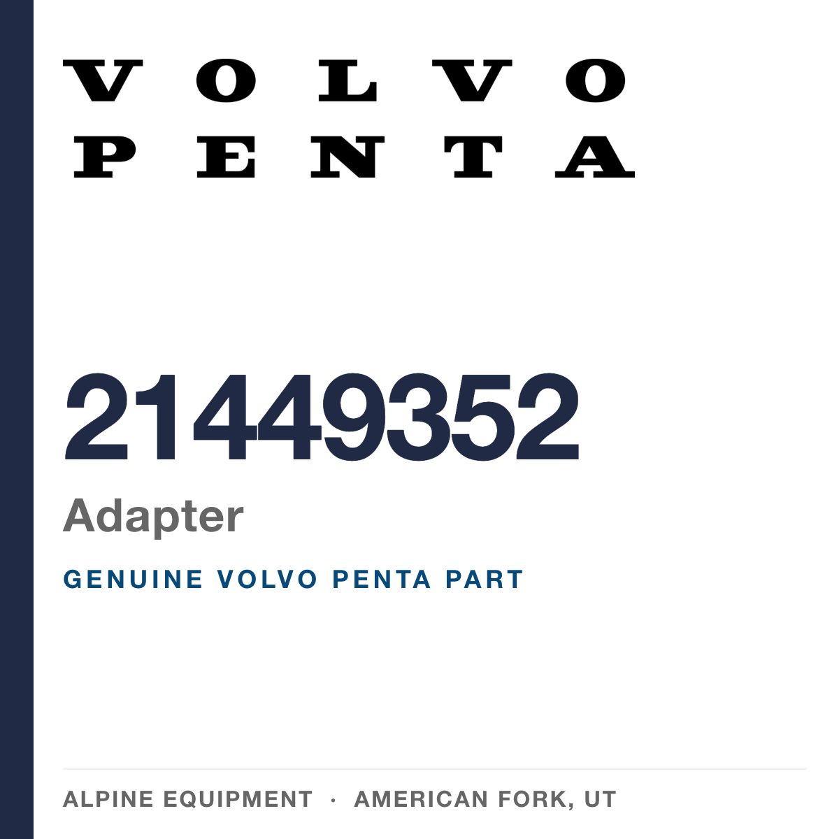 Volvo Penta 21449352 Adapter — genuine part from Alpine Equipment, American Fork UT