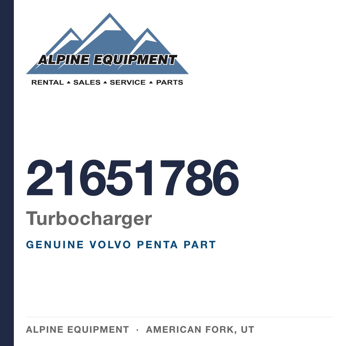 Volvo Penta 21651786 Turbocharger — genuine part from Alpine Equipment, American Fork UT