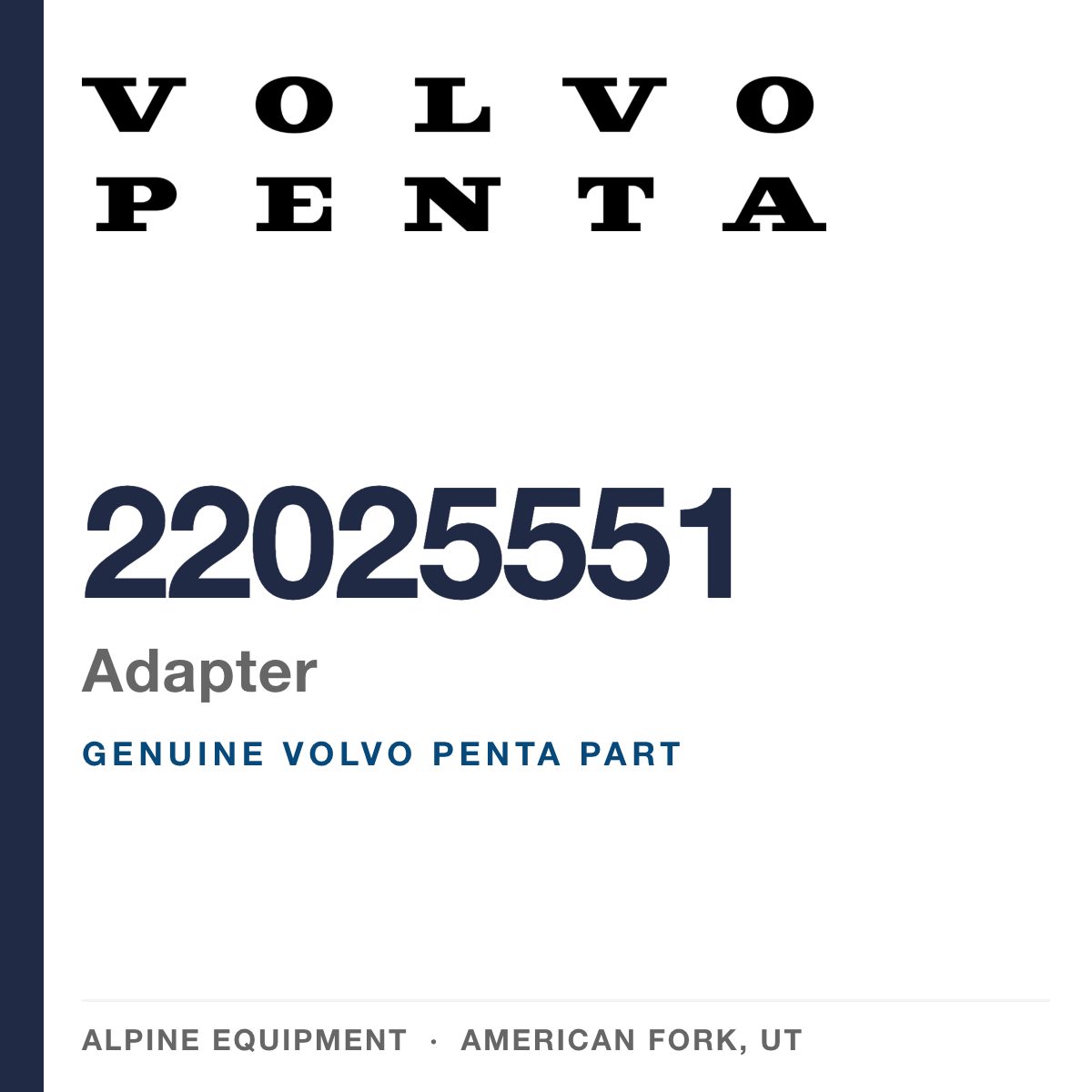 Volvo Penta 22025551 Adapter — genuine part from Alpine Equipment, American Fork UT
