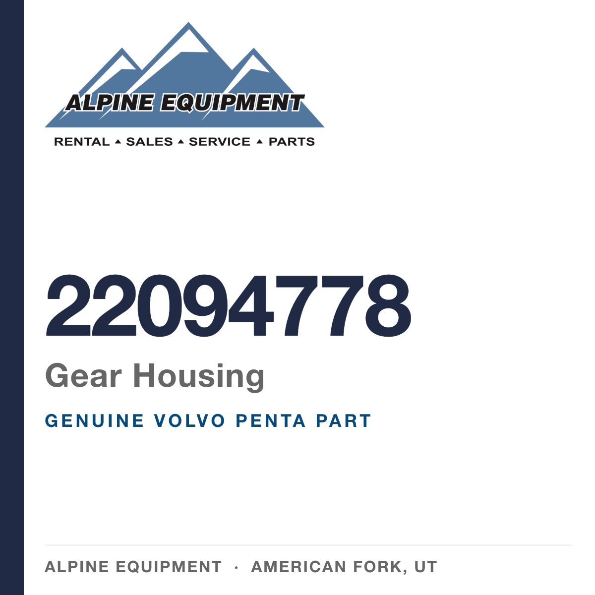 Volvo Penta 22094778 Gear Housing — genuine part from Alpine Equipment, American Fork UT