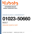 Genuine Kubota bolt, part number 01023-50660 — Alpine Equipment