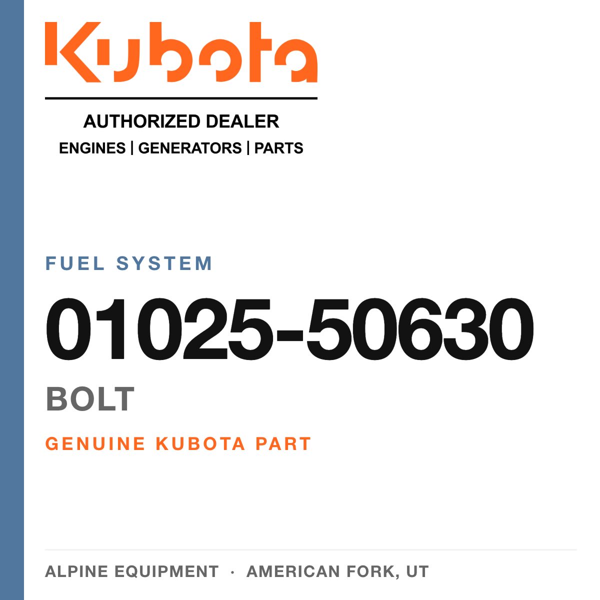 Genuine Kubota bolt, part number 01025-50630 — Alpine Equipment