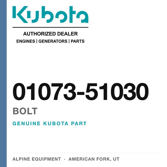 Genuine Kubota bolt, part number 01073-51030 — Alpine Equipment