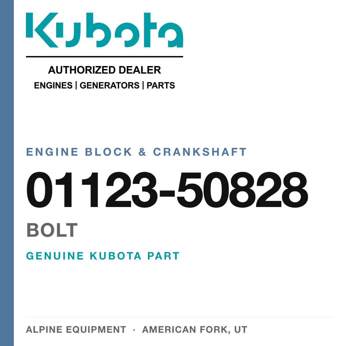 Genuine Kubota bolt, part number 01123-50828 — Alpine Equipment