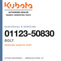 Genuine Kubota bolt, part number 01123-50830 — Alpine Equipment