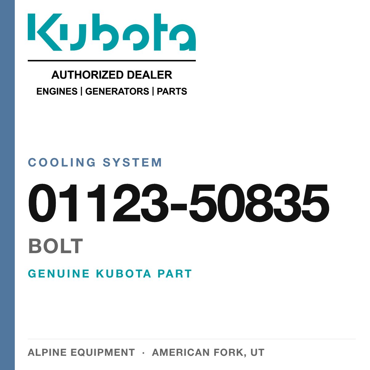 Genuine Kubota bolt, part number 01123-50835 — Alpine Equipment