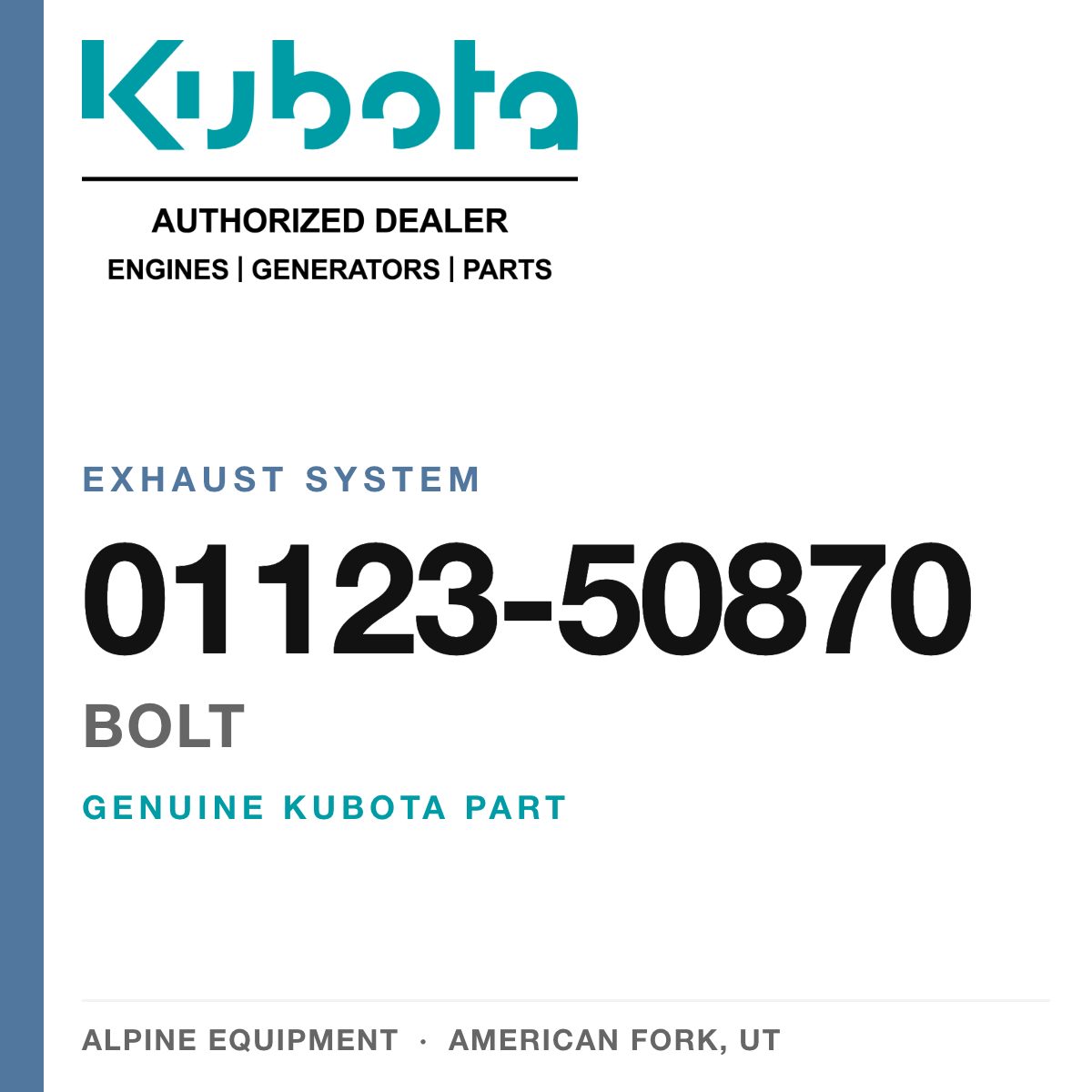 Genuine Kubota bolt, part number 01123-50870 — Alpine Equipment