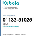 Genuine Kubota bolt, part number 01133-51025 — Alpine Equipment