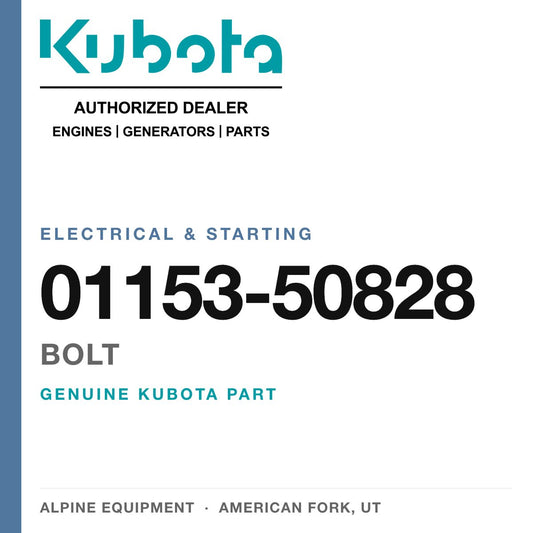 Genuine Kubota bolt, part number 01153-50828 — Alpine Equipment