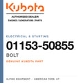 Genuine Kubota bolt, part number 01153-50855 — Alpine Equipment