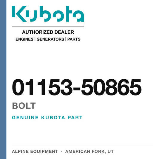 Genuine Kubota bolt, part number 01153-50865 — Alpine Equipment