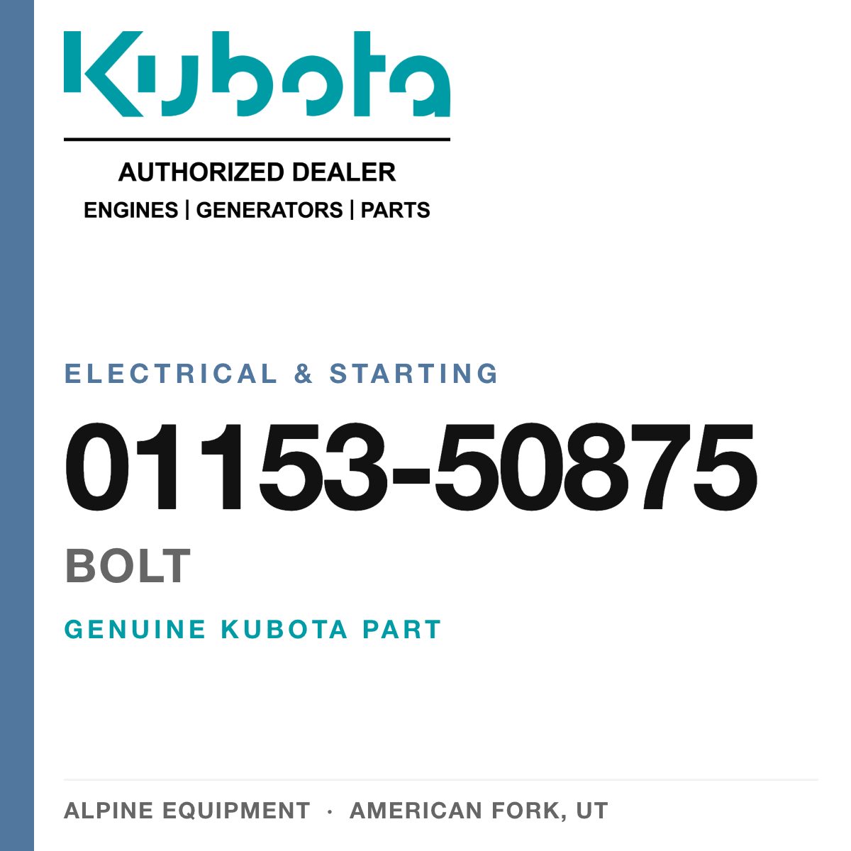 Genuine Kubota bolt, part number 01153-50875 — Alpine Equipment