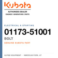 Genuine Kubota bolt, part number 01173-51001 — Alpine Equipment