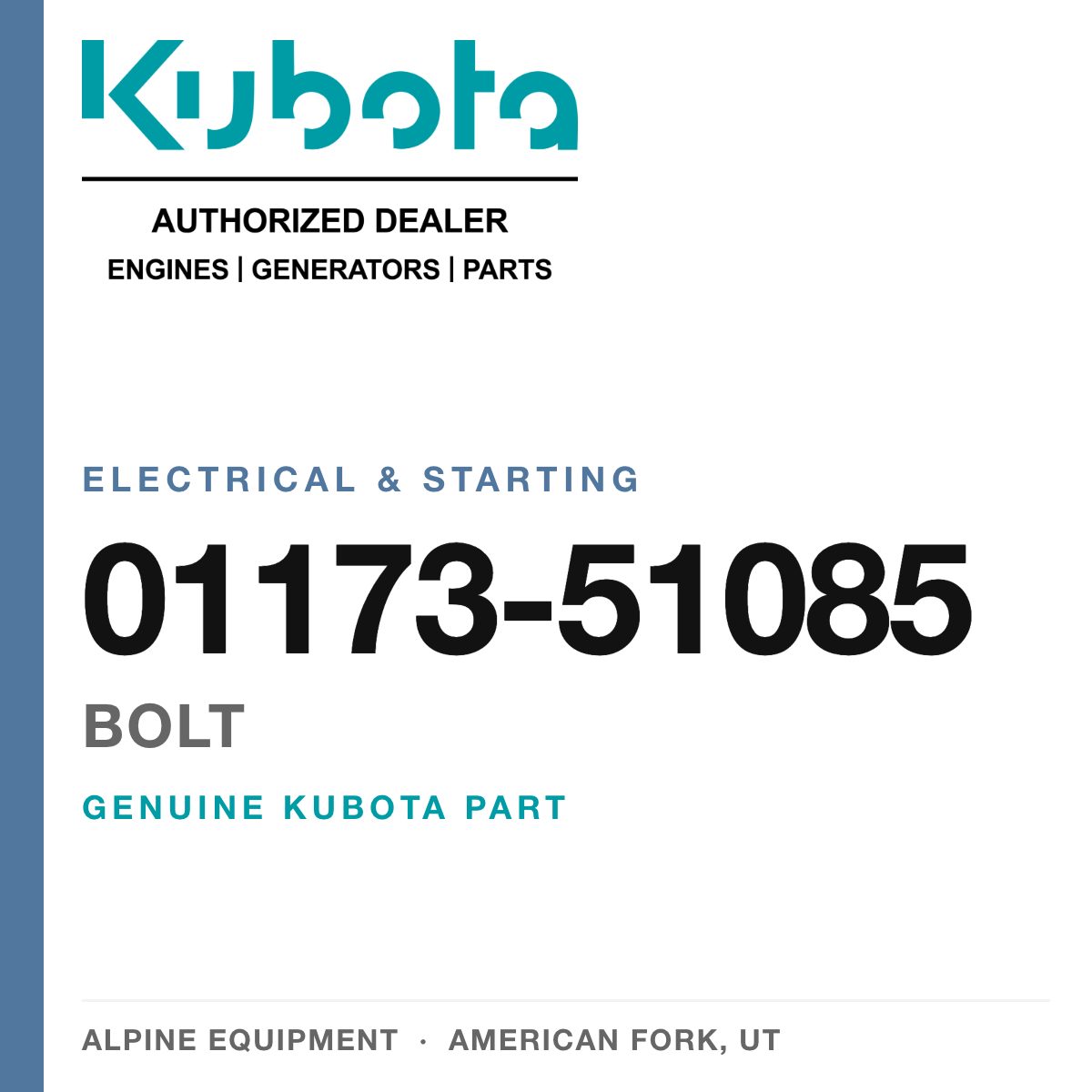 Genuine Kubota bolt, part number 01173-51085 — Alpine Equipment