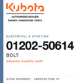 Genuine Kubota bolt, part number 01202-50614 — Alpine Equipment