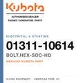 Genuine Kubota bolt,hex-soc-hd, part number 01311-10614 — Alpine Equipment