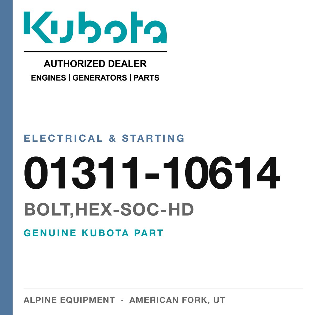 Genuine Kubota bolt,hex-soc-hd, part number 01311-10614 — Alpine Equipment