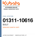 Genuine Kubota bolt, part number 01311-10616 — Alpine Equipment