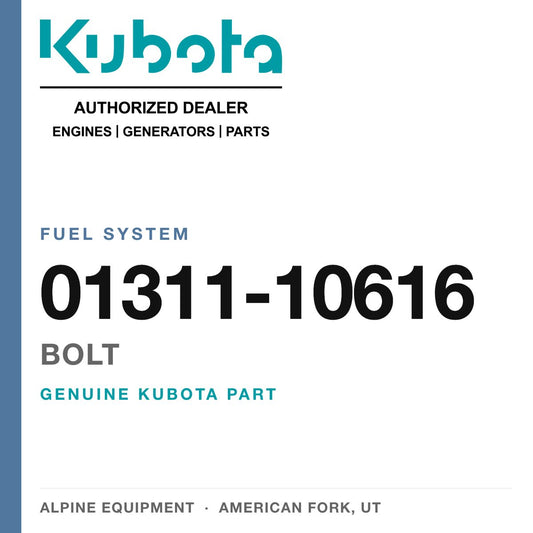 Genuine Kubota bolt, part number 01311-10616 — Alpine Equipment
