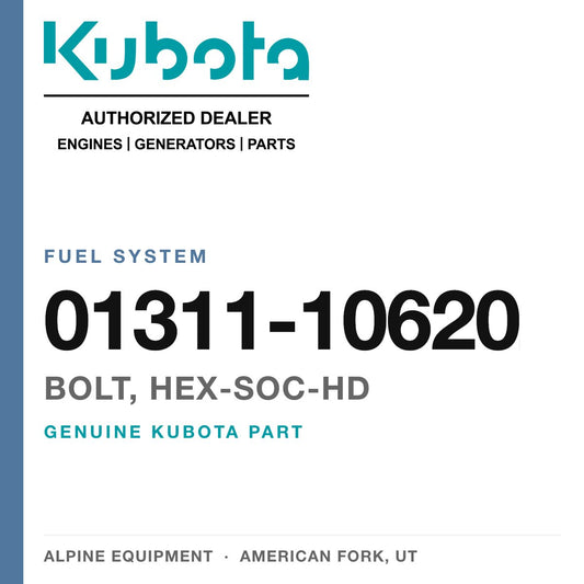 Genuine Kubota bolt, hex-soc-hd, part number 01311-10620 — Alpine Equipment