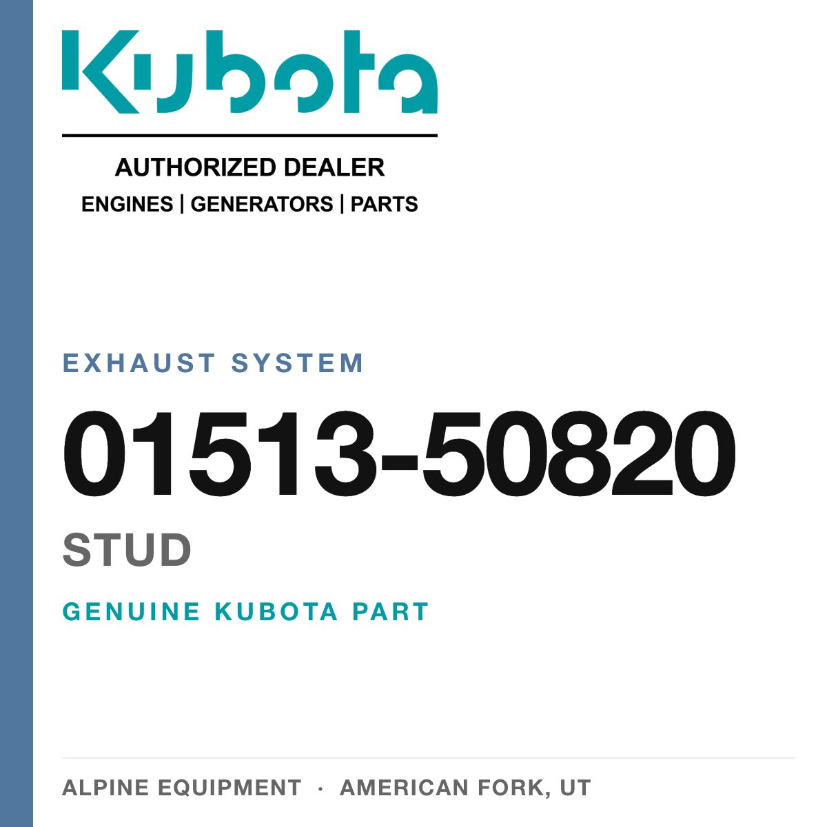 Genuine Kubota stud, part number 01513-50820 — Alpine Equipment