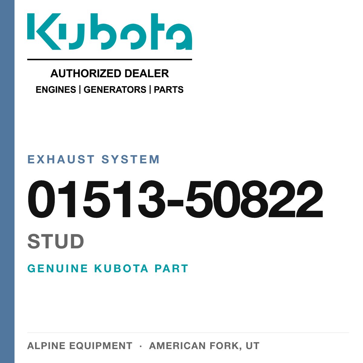 Genuine Kubota stud, part number 01513-50822 — Alpine Equipment