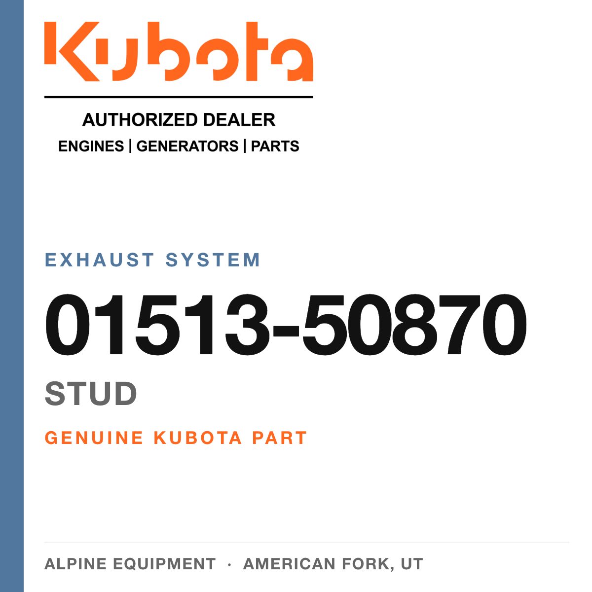 Genuine Kubota stud, part number 01513-50870 — Alpine Equipment