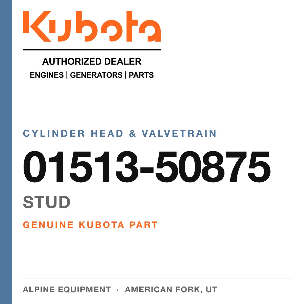 Genuine Kubota stud, part number 01513-50875 — Alpine Equipment
