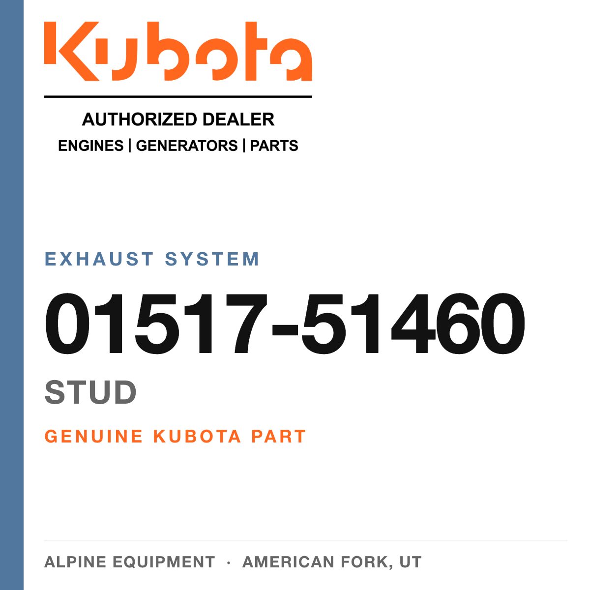 Genuine Kubota stud, part number 01517-51460 — Alpine Equipment